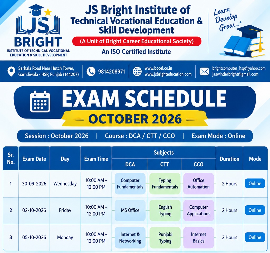 Exam Schedule — October 2026