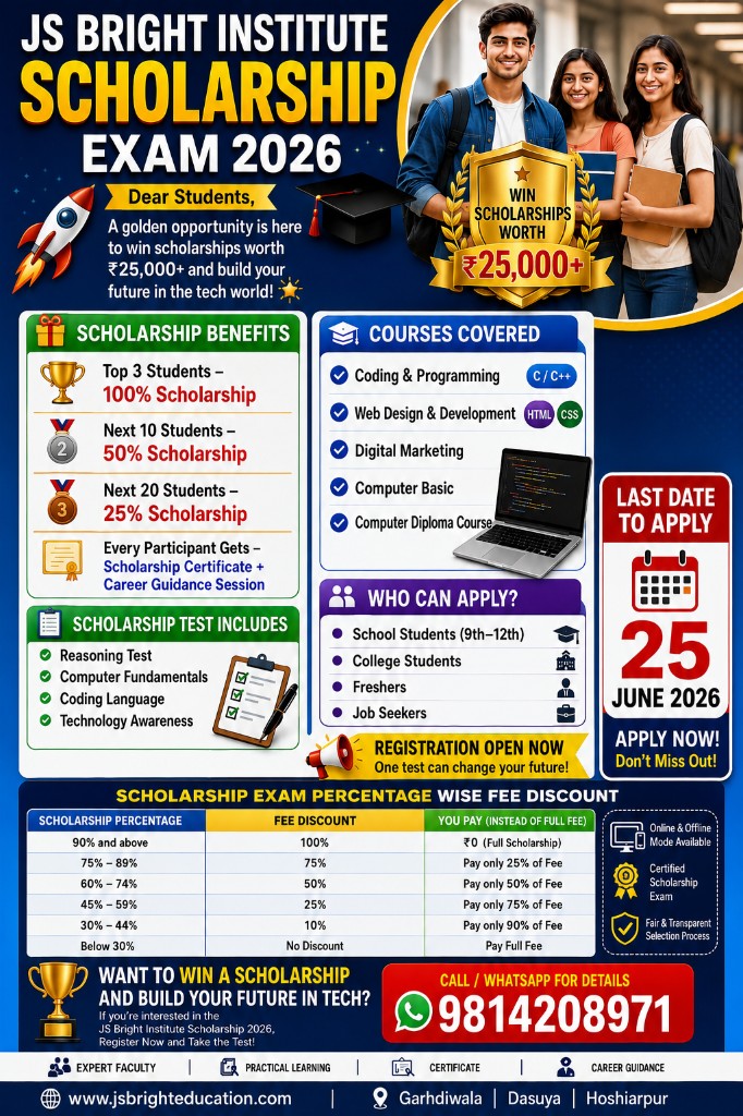 JS Bright Institute Scholarship Exam 2026